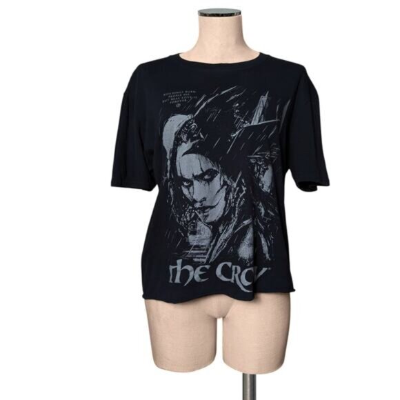Brandon Lee THE CROW Black Graphic Print Cut Off Hem T-shirt L - Picture 1 of 2